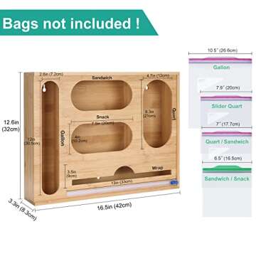 Puricon Bamboo Ziplock Bag & Wrap Organizer with Cutter
