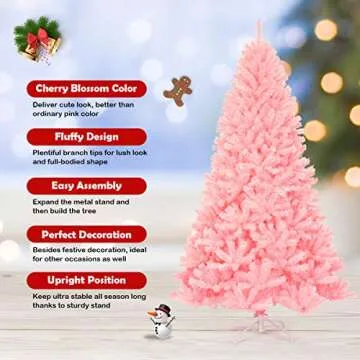 HAPPYGRILL 7.5FT Pink Christmas Tree with Rich Tips