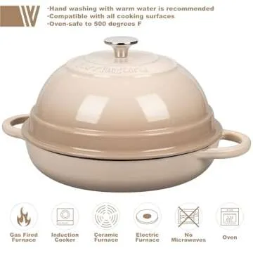 VORRINGARD Cast Iron Enameled Dutch Oven Pot with Lid for Bread Baking, Bread Oven, 6 Quart, Latte