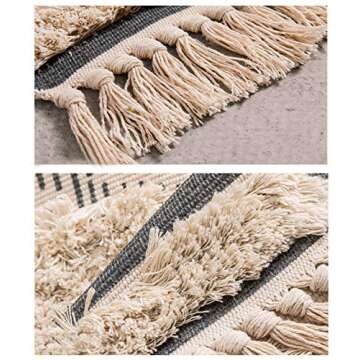 Wolala Home Moroccan Tufted Cotton Handmade Woven Rug with Non-Slip Mat Beige Tassels Printed Indoor Floor Carpet for Bedroom,Living Room,Children Playroom 2'3 x 5'3