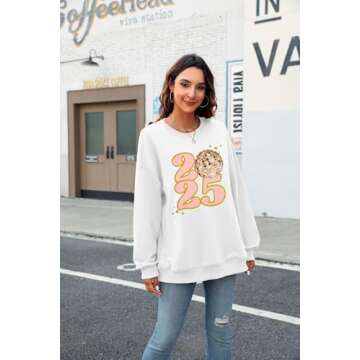 FRYAID Happy New Year 2025 Sweatshirt Women Christmas Glitter Shirts Family Holiday Graphic New Year...