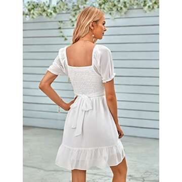 Dokuritu Women's Dresses Summer Plaid Gingham Checkered Cottagecore Puff Sleeve Smocked Cute Teen Babydoll Mini Dress 2023