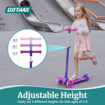 Gotrax KS1 Kids Kick Scooter, LED Lighted Wheels and 3 Adjustable Height Handlebars, Lean-to-Steer & Widen Anti-Slip Deck, 3 Wheel Scooter for Boys & Girls Ages 2-8 and up to 100 Lbs