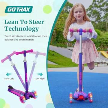 Gotrax KS1 Kids Kick Scooter, LED Lighted Wheels and 3 Adjustable Height Handlebars, Lean-to-Steer & Widen Anti-Slip Deck, 3 Wheel Scooter for Boys & Girls Ages 2-8 and up to 100 Lbs