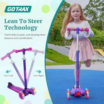 Gotrax KS1 Kids Kick Scooter, LED Lighted Wheels and 3 Adjustable Height Handlebars, Lean-to-Steer & Widen Anti-Slip Deck, 3 Wheel Scooter for Boys & Girls Ages 2-8 and up to 100 Lbs