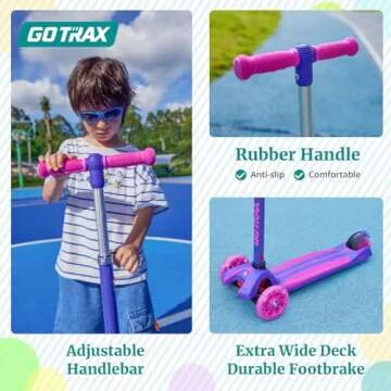 Gotrax KS1 Kids Kick Scooter, LED Lighted Wheels and 3 Adjustable Height Handlebars, Lean-to-Steer & Widen Anti-Slip Deck, 3 Wheel Scooter for Boys & Girls Ages 2-8 and up to 100 Lbs