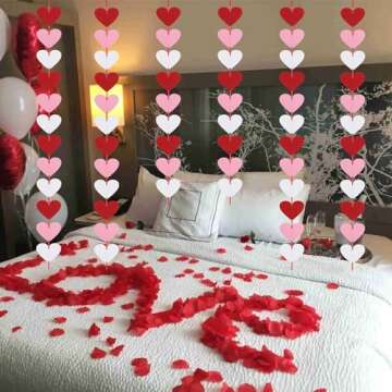 Lairyan 72 Red, Pink, White Felt Heart Garland - Valentine Decor - Wedding, Birthday Party Supplies