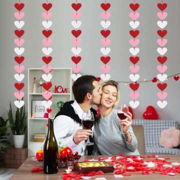 Lairyan 72 Red, Pink, White Felt Heart Garland - Valentine Decor - Wedding, Birthday Party Supplies