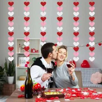 Lairyan 72 Red, Pink, White Felt Heart Garland - Valentine Decor - Wedding, Birthday Party Supplies