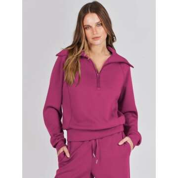 Caracilia Womens 2 Piece Outfits Lounge Sets Oversized Sweatshirt Sweatpants Sweatsuit Matching Sweat Set 2024 Fall Tracksuit Hot Pink Small