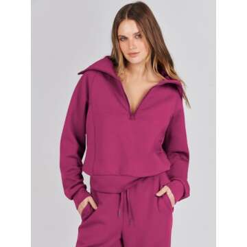 Caracilia Womens 2 Piece Outfits Lounge Sets Oversized Sweatshirt Sweatpants Sweatsuit Matching Sweat Set 2024 Fall Tracksuit Hot Pink Small