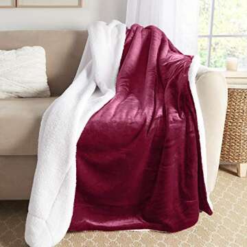 Genteele Sherpa Throw Blanket Super Soft Reversible Ultra Luxurious Plush Blanket, 50 x 60 inches, Rich Burgundy Red/White