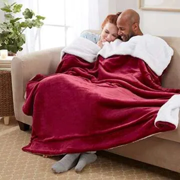 Genteele Sherpa Throw Blanket Super Soft Reversible Ultra Luxurious Plush Blanket, 50 x 60 inches, Rich Burgundy Red/White