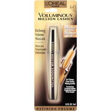 L’Oréal Paris Makeup Voluminous Million Lashes Mascara, Volumizing Collagen Infused Eye Makeup, Amplifying Mascara Brush, Washable, Black, 0.32 Fl Oz., 1 Count