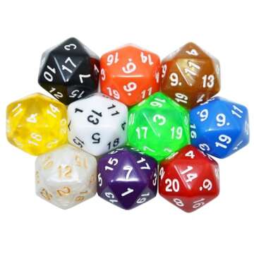 SmartDealsPro 10-Pack 20 Sided Dice D20 Polyhedral Dice for DND RPG MTG Table Game (Color 1)
