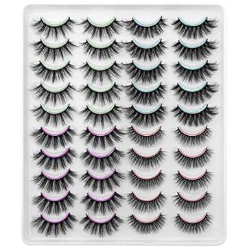 DYSILK Mink Lashes False Eyelashes - Wispy Lashes Natural Look 20 Pairs Lashes Pack 4 Styles Mixed Faux Mink Eyelashes 6D Fake Eyelashes Fluffy Cat Eye Lashes Pack| 11mm-20mm
