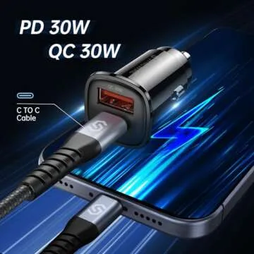 Syncwire USB C Car Charger 60W [PD 30W & QC 30W] Fast Charging USB Adapter with 5FT Type C Coiled Cable Compatible with iPhone 16/16 Plus/16 Pro/16 Pro Max/Galaxy S23/S22/ Google Pixel 7/7Pro