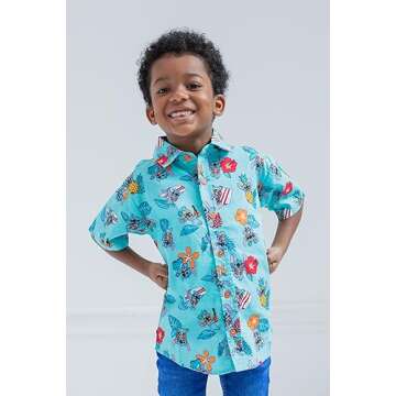 Disney Lilo & Stitch Big Boys Hawaiian Button Down Dress Shirt 10-12