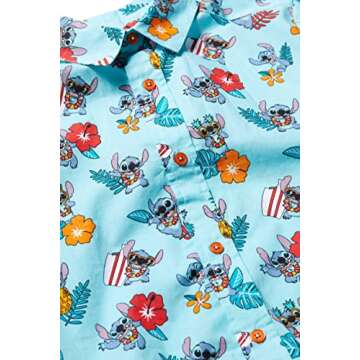 Disney Lilo & Stitch Big Boys Hawaiian Button Down Dress Shirt 10-12