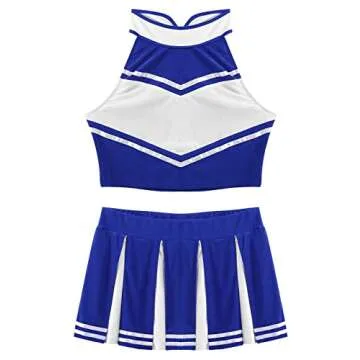 XUNZOO Women Schoolgirls Cheerleading Costume 2 Piece Fancy Role Play Dress Uniform Crop Top Mini Skirt Outfits Blue Medium