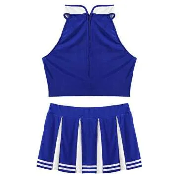 XUNZOO Women Schoolgirls Cheerleading Costume 2 Piece Fancy Role Play Dress Uniform Crop Top Mini Skirt Outfits Blue Medium