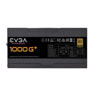 EVGA SuperNOVA 1000 G+, 80 Plus Gold 1000W, Fully Modular, FDB Fan, 10 Year Warranty, Includes Power ON Self Tester, Power Supply 120-GP-1000-X1,Black