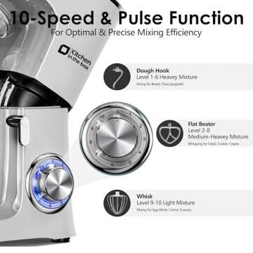 Kitchen in the Box Stand Mixer, 900W 8.5 QT Kitchen Electric Mixer, 10-Speed Large Capacity Tilt-head Food Mixer with Dough Hook, Wire Whip, Flat Beater & Splash Guard (Silver)