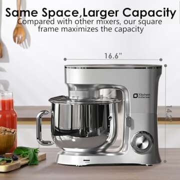 Kitchen in the Box Stand Mixer, 900W 8.5 QT Kitchen Electric Mixer, 10-Speed Large Capacity Tilt-head Food Mixer with Dough Hook, Wire Whip, Flat Beater & Splash Guard (Silver)