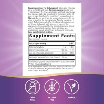 Nature's Way Zinc Lozenges with Vitamin C & Echinacea, Immune Support*, 23 mg of Zinc & 100 mg of Vitamin C per Serving, Wild Berry Flavored, 60 Lozenges (Packaging May Vary)