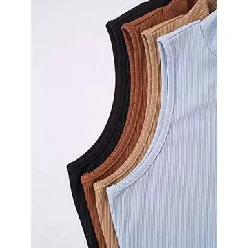 MakeMeChic Women's Sleeveless 4 Pack Mock Neck Ribbed Knit Tank Bodysuit Multi A L