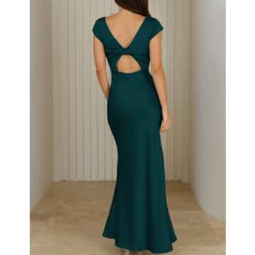 Halfisland Womens Summer Satin V Neck Cap Sleeve Backless Maxi Dress Elegant Twist Cut Out Midi Dres...
