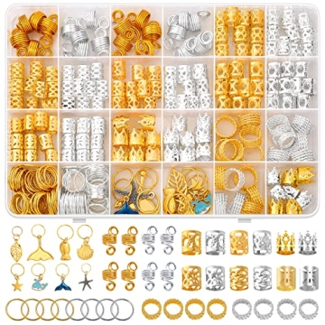 Qinzave Hair Jewelry Set - 292 Pendants, Rings, Cuffs, Charms for Dreadlocks, Braids, Locs in Gold a...