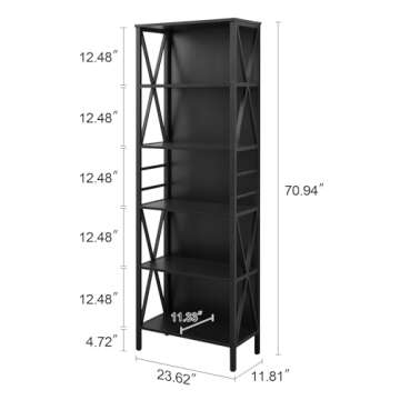 HOMISSUE Tall Bookshelf, 6-Tier Book Shelf, Rustic Wood Metal Bookshelves and Bookcases, Freestandin...