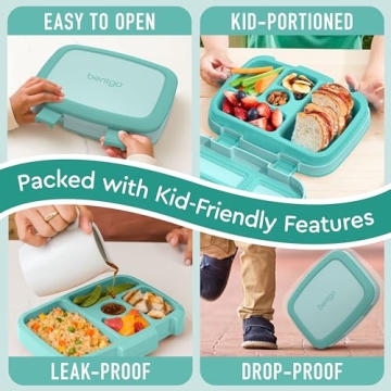 Bentgo Kids Bento-Style 5-Compartment Leak-Proof Lunch Box - Ideal Portion Sizes for Ages 3 to 7 - Durable, Drop-Proof, Dishwasher Safe, BPA-Free, & Made with Food-Safe Materials (Seafoam)