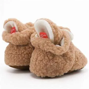 KIDSUN Newborn Baby Girls Boys Fleece Booties Soft Non-Slip Gripper Stay On Slippers Infant Socks Winter Warm First Walkers Crib Shoes