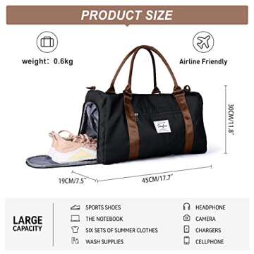 Weekender Gym Duffel Bags for Women Brown handle with Toiletry Bag,Travel Totes Bag for Airplane, Cute Sports Dance Bag Overnight Luggage Bag with Wet Pocket Shoe Compartment, Carry On Hospital Bag