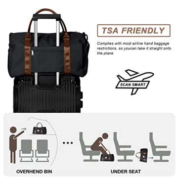 Weekender Gym Duffel Bags for Women Brown handle with Toiletry Bag,Travel Totes Bag for Airplane, Cute Sports Dance Bag Overnight Luggage Bag with Wet Pocket Shoe Compartment, Carry On Hospital Bag