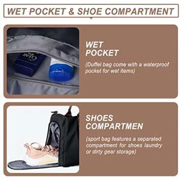 Weekender Gym Duffel Bags for Women Brown handle with Toiletry Bag,Travel Totes Bag for Airplane, Cute Sports Dance Bag Overnight Luggage Bag with Wet Pocket Shoe Compartment, Carry On Hospital Bag