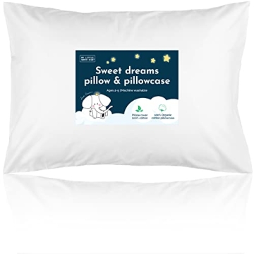 Toddler Pillow with Pillowcase - 13x18 Soft Organic Cotton Toddler Pillow for Sleeping - Washable Na...