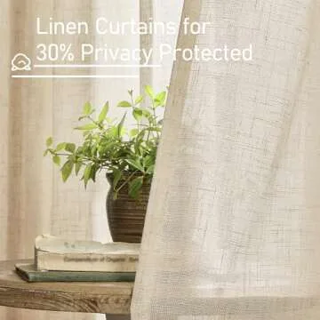 LAMIT Light Filtering Linen Curtains 84 inches Long for Bedroom, Faux Linen Textured Semi Sheer Back Tab and Rod Pocket Burlap Boho Modern Drapes for Living Room/Farmhouse, 2 Panels, 52 x 84 Inch