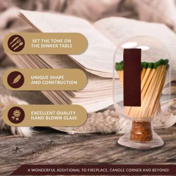 Atzi Match Cloche Bottle Fireplace Matches Holder Large Shabbas Matches - Decorative Shabbat Matches Included - Shabbos Match Holder With Striker – Home Décor (Large, 500ml)