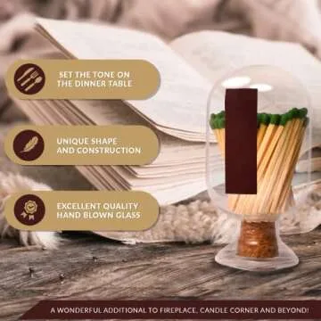 Atzi Match Cloche Bottle Fireplace Matches Holder Large Shabbas Matches - Decorative Shabbat Matches Included - Shabbos Match Holder With Striker – Home Décor (Large, 500ml)