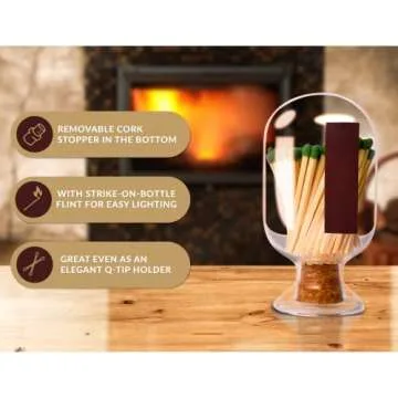 Atzi Match Cloche Bottle Fireplace Matches Holder Large Shabbas Matches - Decorative Shabbat Matches Included - Shabbos Match Holder With Striker – Home Décor (Large, 500ml)