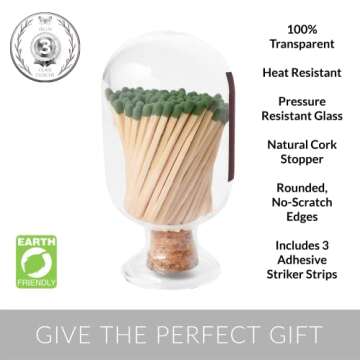 Atzi Match Cloche Bottle Fireplace Matches Holder Large Shabbas Matches - Decorative Shabbat Matches Included - Shabbos Match Holder With Striker – Home Décor (Large, 500ml)