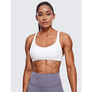 CRZ YOGA Women's Strappy Sports Bra - Criss Cross Back Padded Medium Support Wireless Bra Sexy Workout Yoga Bra White Small