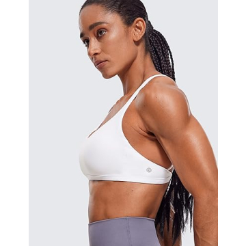 CRZ YOGA Women's Strappy Sports Bra - Criss Cross Back Padded Medium Support Wireless Bra Sexy Workout Yoga Bra White Small
