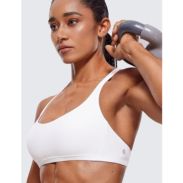 CRZ YOGA Women's Strappy Sports Bra - Criss Cross Back Padded Medium Support Wireless Bra Sexy Workout Yoga Bra White Small