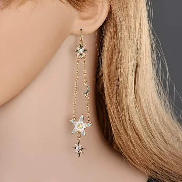 Exaggerated Luxury Sun Moon Stars Drop Earrings for Women
