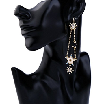 Exaggerated Luxury Sun Moon Stars Drop Earrings for Women