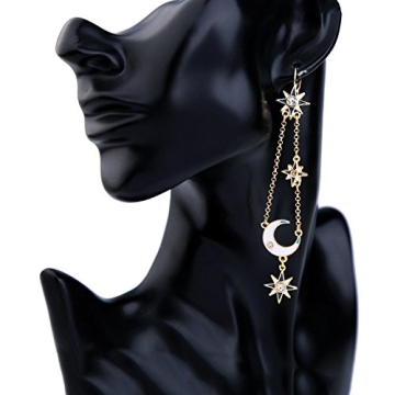 Exaggerated Luxury Sun Moon Stars Drop Earrings for Women